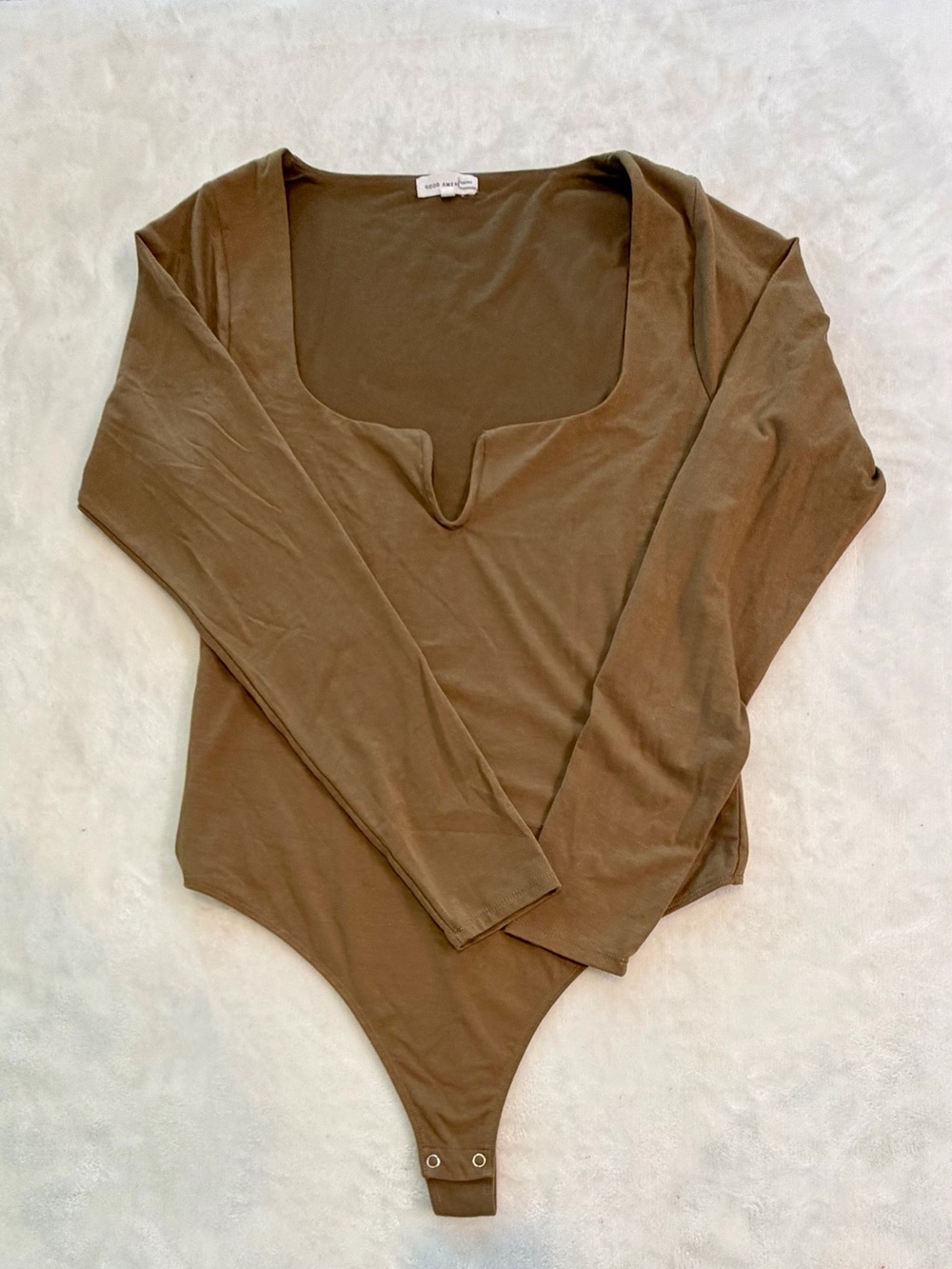 NWOT GOOD AMERICAN V BAR SQUARE NECK BODYSUIT WOMENS SIZE 4 BROWN SCULPTING - Picture 4 of 10